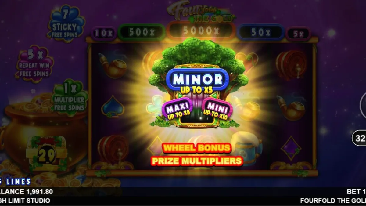 Fourfold the Gold slot game interface featuring a cosmic leprechaun theme