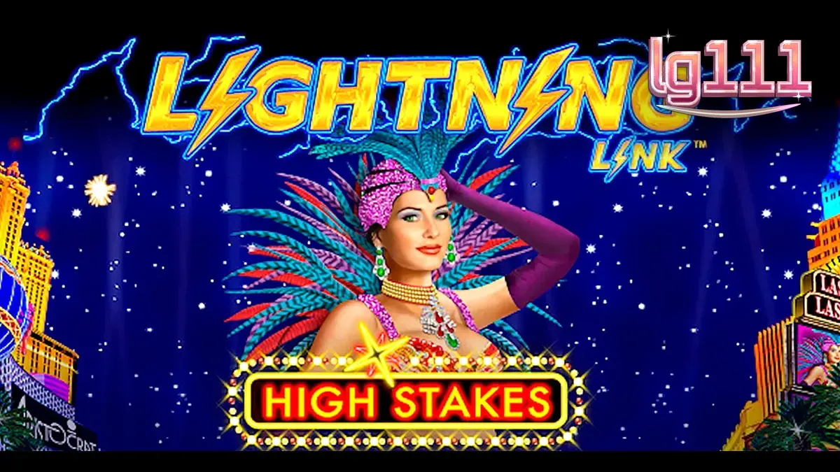 Tampilan visual mesin slot Lightning Link High Stakes dengan simbol mewah dan lampu neon.